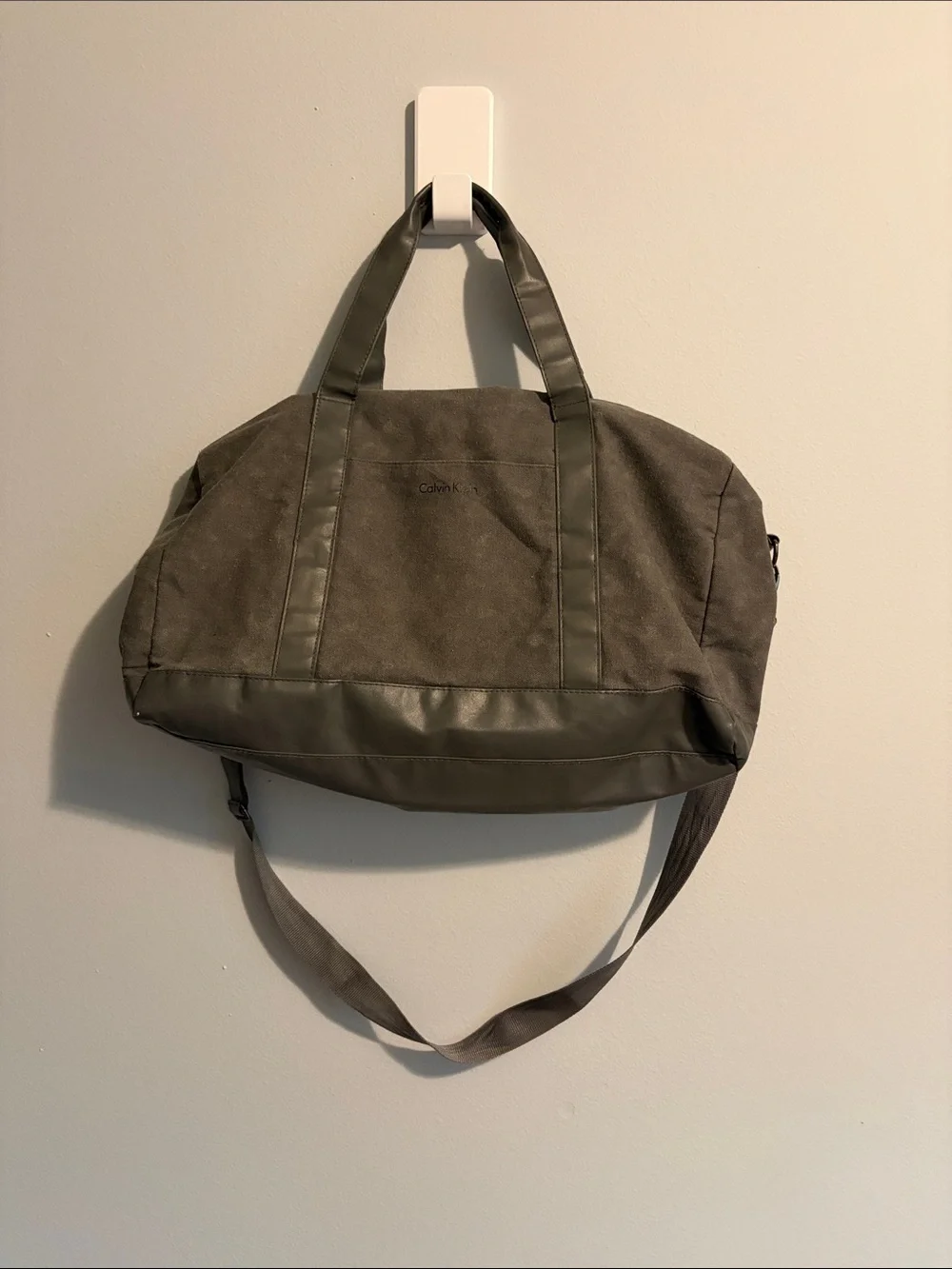 Calvin Klein Gray Canvas and Faux-Leather Duffel